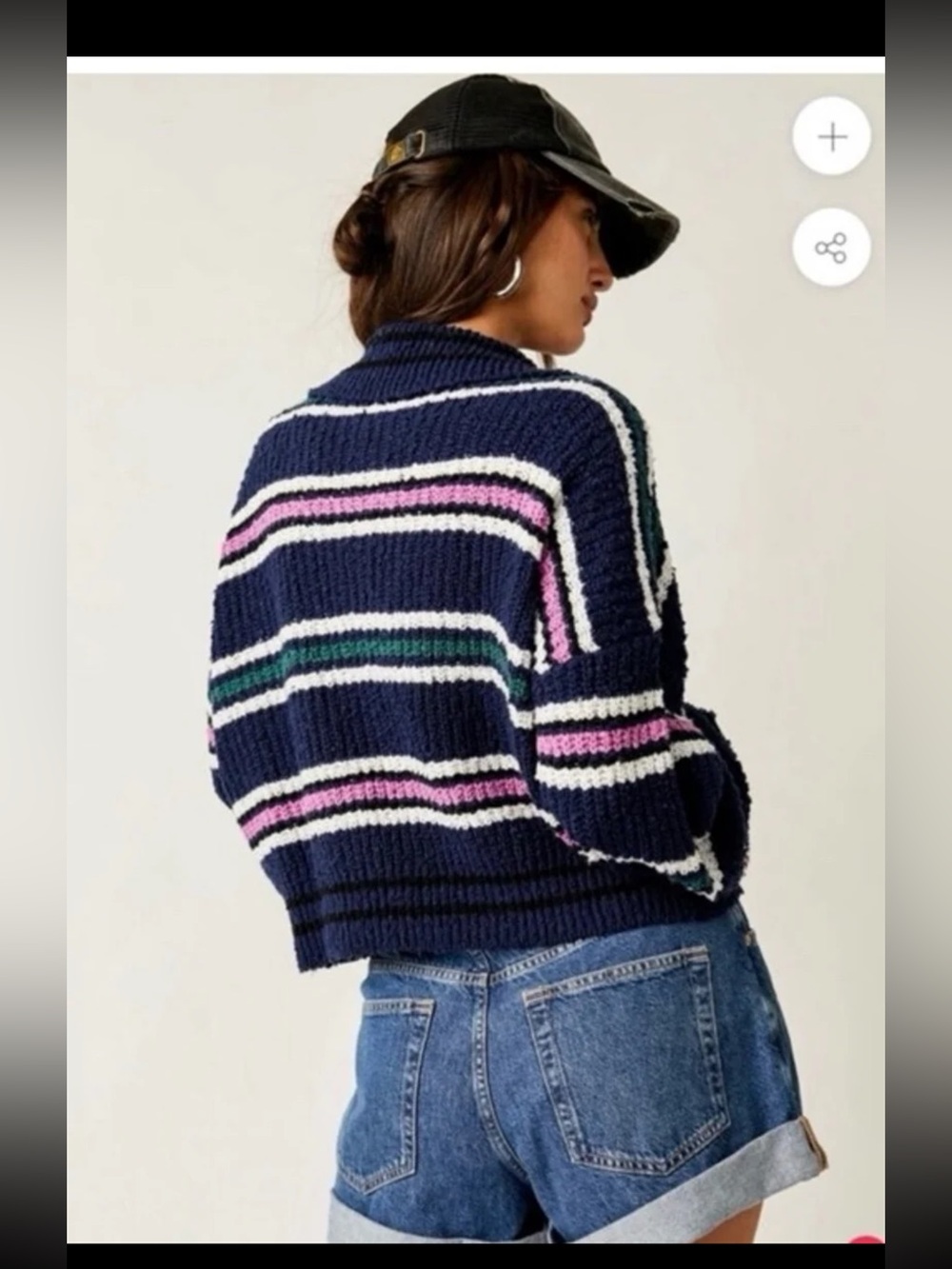 Free People Kennedy Striped Pullover Knit Sweater Navy Blue Pink Size Small - Picture 9 of 12